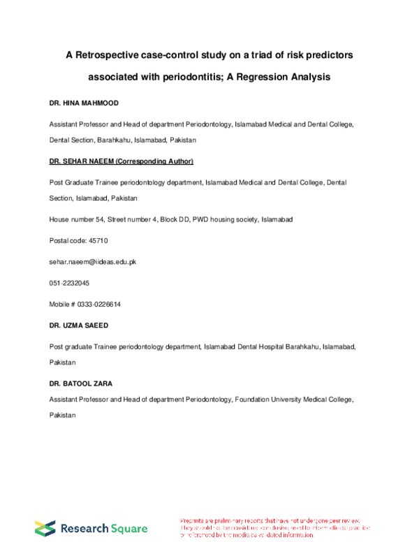 (PDF) A Retrospective Case-control Study on a Triad of Risk Predictors ...