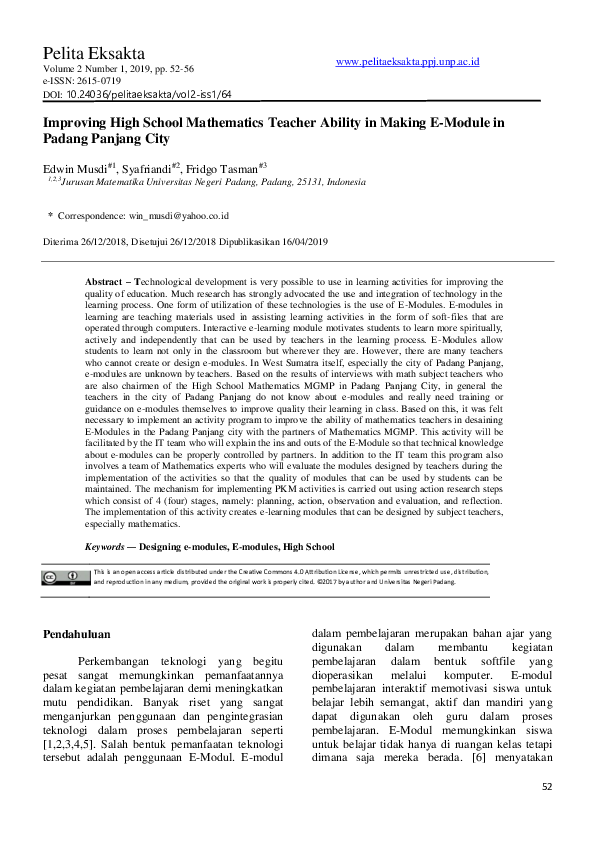 (PDF) Improving High School Mathematics Teacher Ability in Making E ...