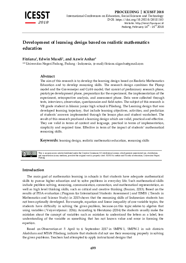 (PDF) Development of learning design based on realistic mathematics ...