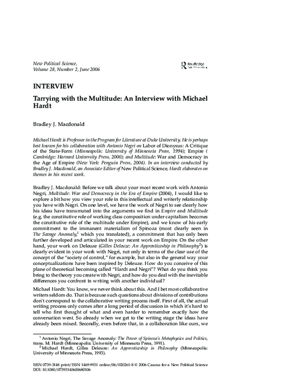 (PDF) Tarrying with the Multitude: An Interview with Michael Hardt