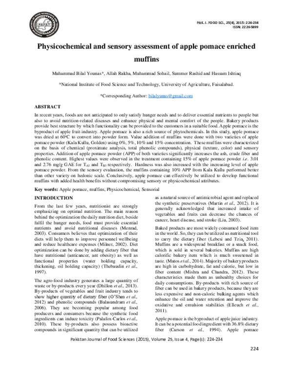 (PDF) Physicochemical and sensory assessment of apple pomace enriched ...