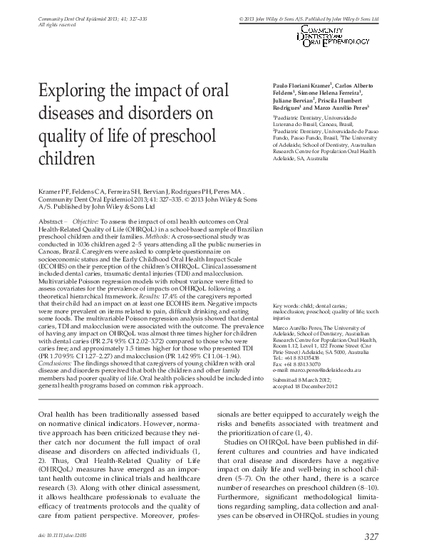 (PDF) Exploring the impact of oral diseases and disorders on quality of ...