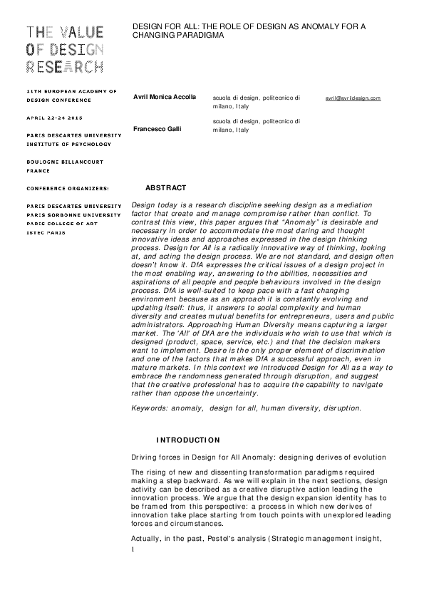 (PDF) Design For All: the role of Design as Anomaly for a Changing ...