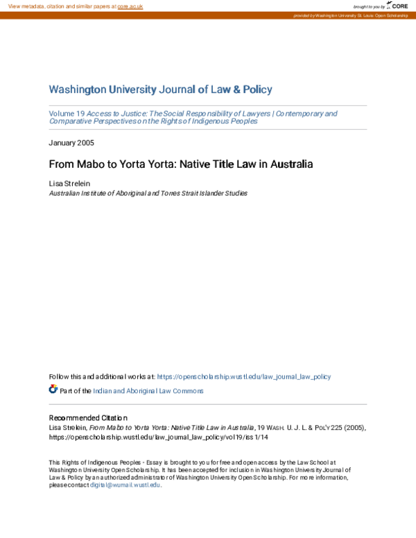 (PDF) From Mabo to Yorta Yorta: Native Title Law in Australia