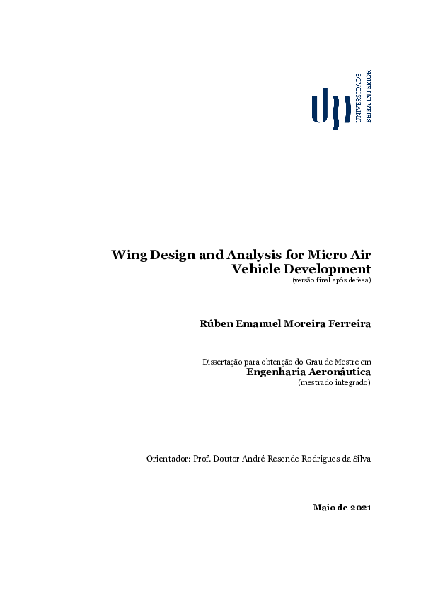 (PDF) Wing Design and Analysis for Micro Air Vehicle Development