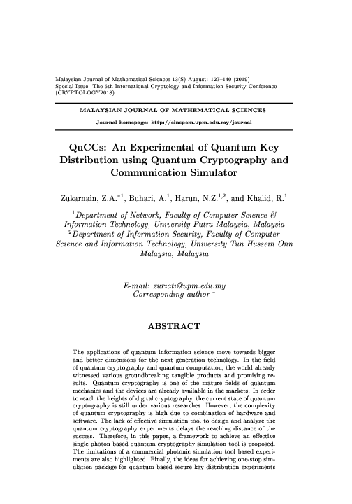 (PDF) QuCCs: an experimental of quantum key distribution using quantum ...