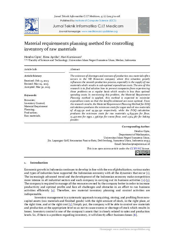 (PDF) Material requirements planning method for controlling inventory ...