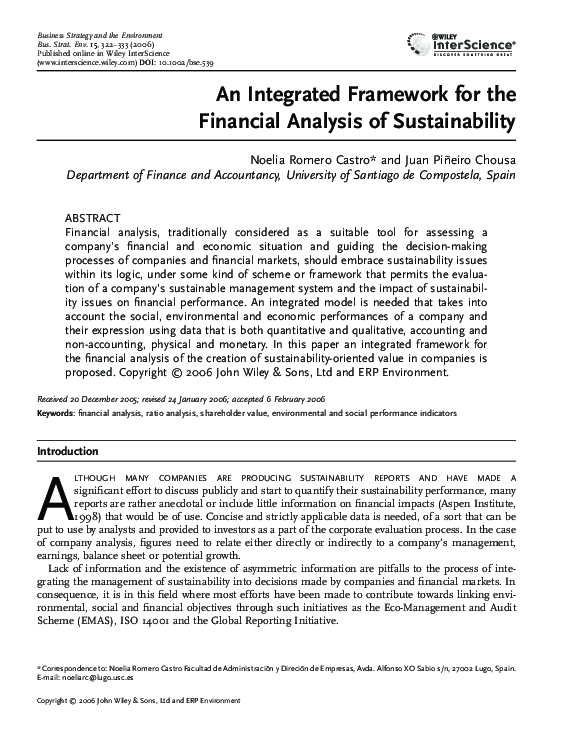 (PDF) An integrated framework for the financial analysis of sustainability