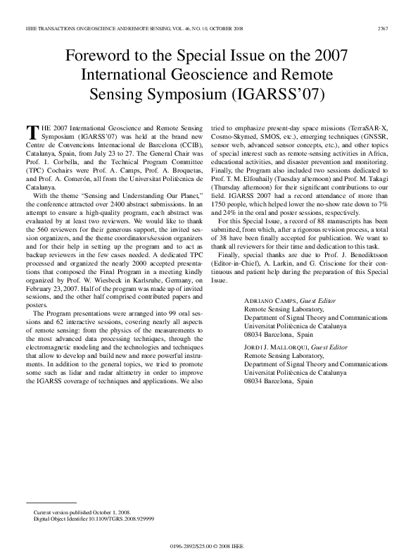 (PDF) Foreword to the Special Issue on the 2007 International ...