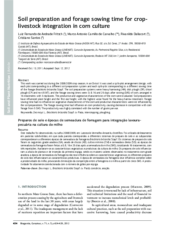 (PDF) Soil preparation and forage sowing time for crop-livestock ...