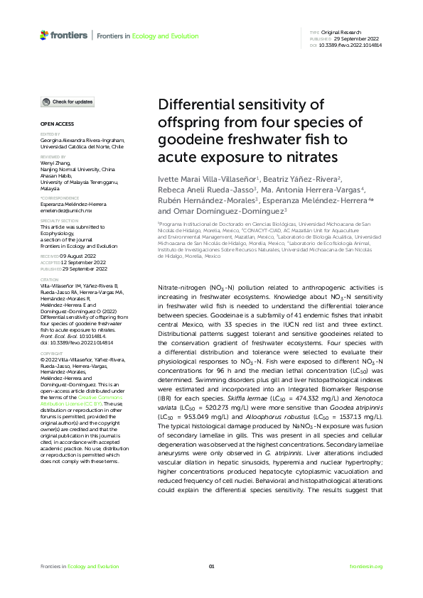 (PDF) Differential sensitivity of offspring from four species of ...