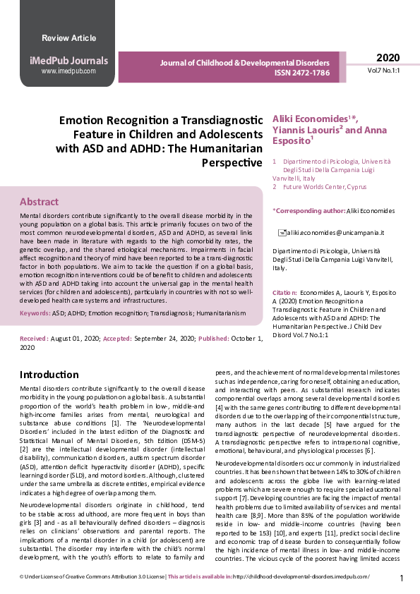 (PDF) Emotion Recognition a Transdiagnostic Feature in Children and ...