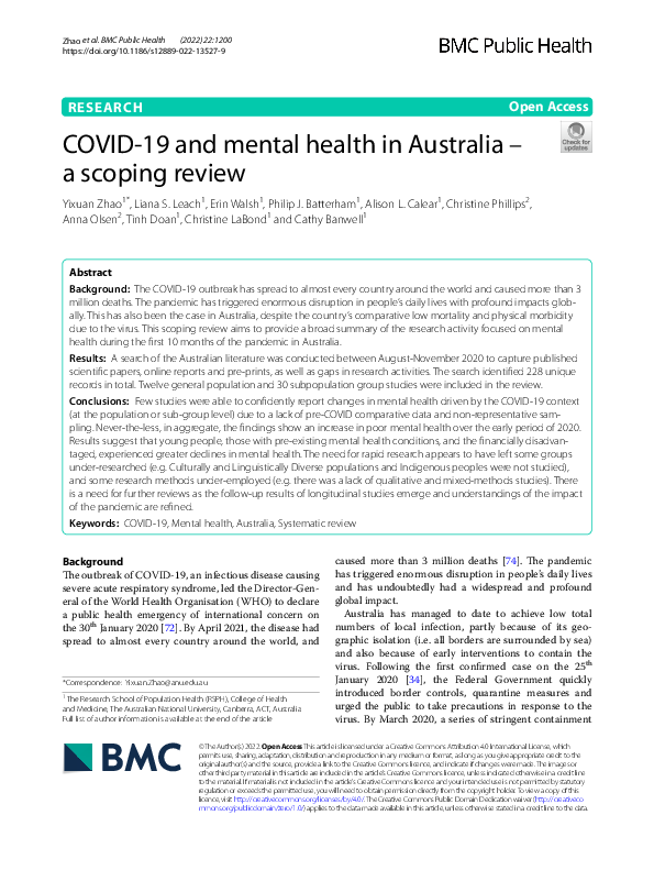 (PDF) COVID-19 and mental health in Australia – a scoping review