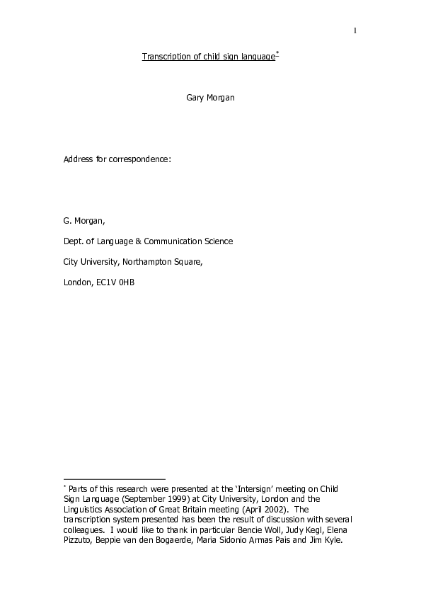 (PDF) Transcription of child sign language
