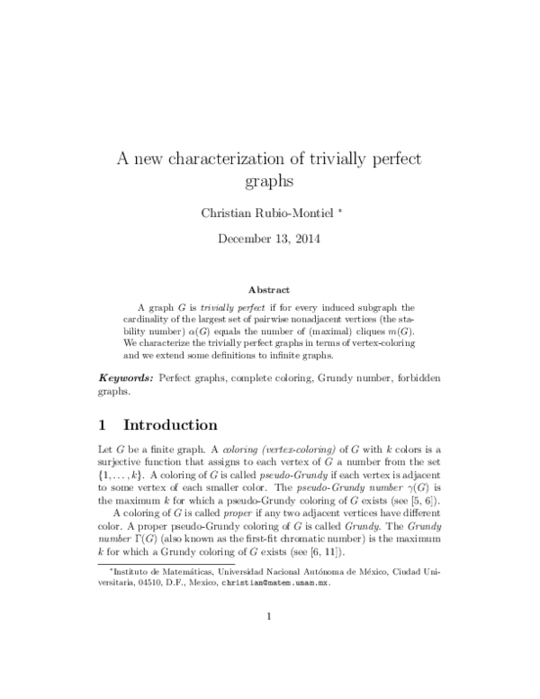 (PDF) A new characterization of trivially perfect graphs