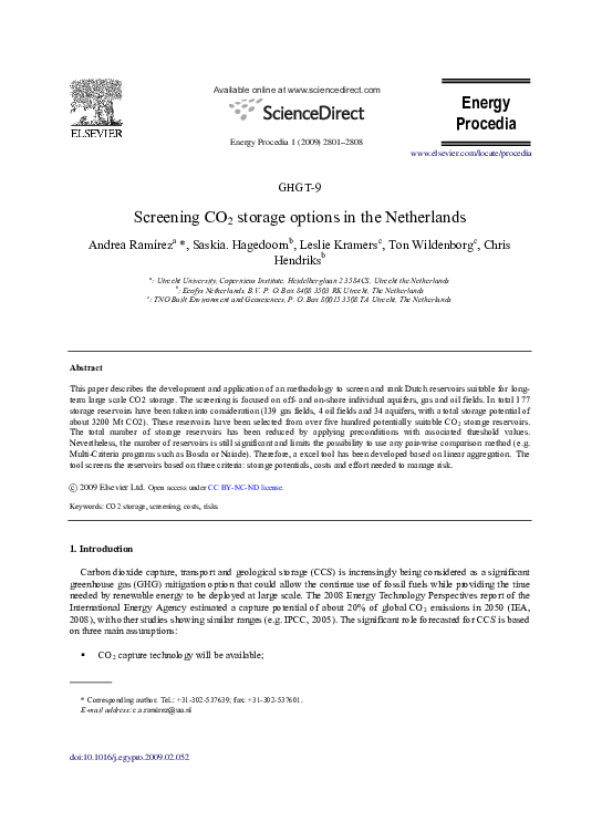 (PDF) Screening CO2 storage options in The Netherlands