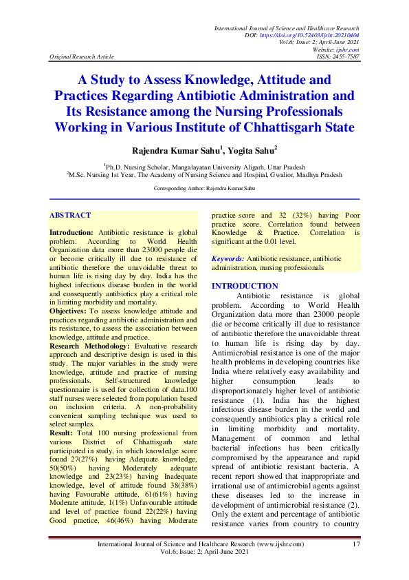 (PDF) A Study to Assess Knowledge, Attitude and Practices Regarding ...