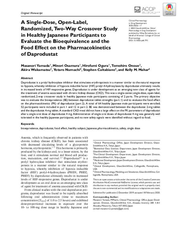 (PDF) A Single‐Dose, Open‐Label, Randomized, Two‐Way Crossover Study in ...