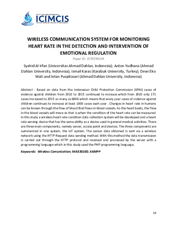 (PDF) Wireless Communication System For Monitoring Heart Rate In The ...