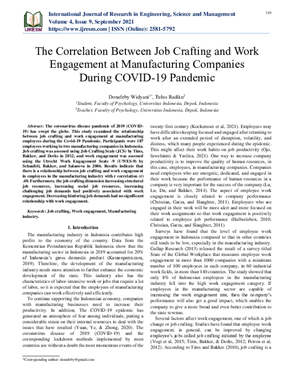 (PDF) The Correlation Between Job Crafting and Work Engagement at ...