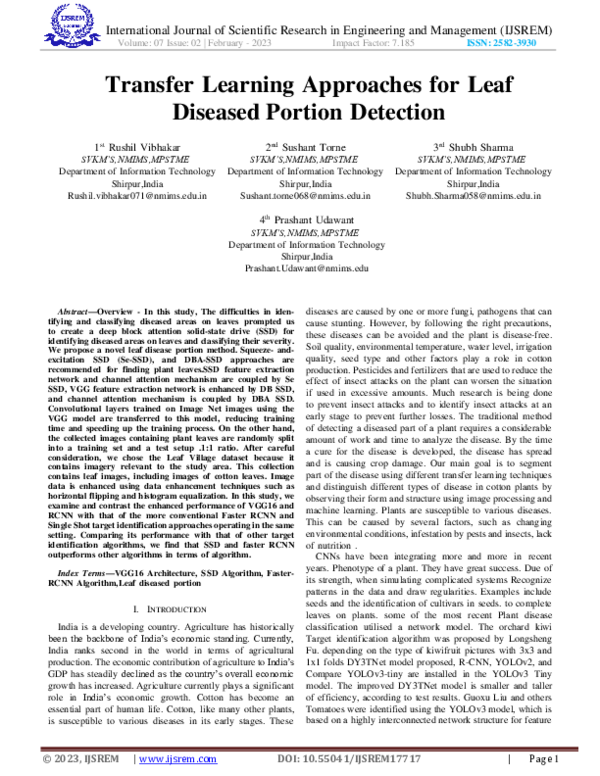 (PDF) Transfer Learning Approaches for Leaf Diseased Portion Detection