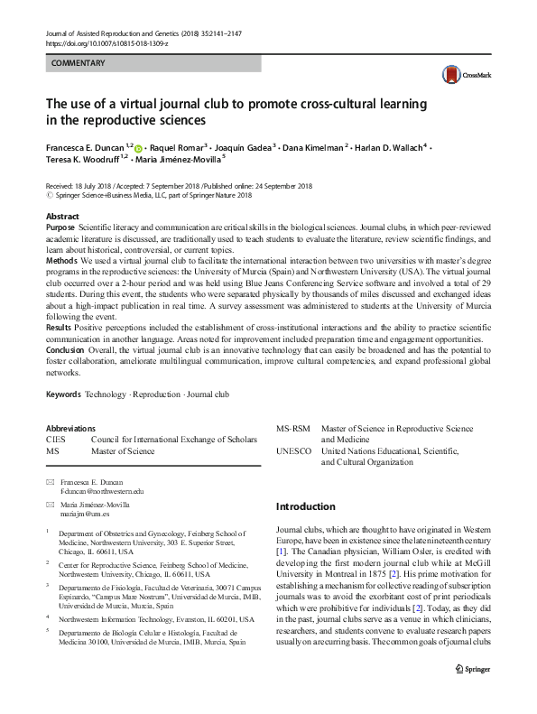 (PDF) The use of a virtual journal club to promote cross-cultural ...