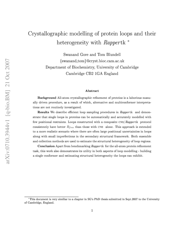 (PDF) Crystallographic modelling of protein loops and their ...