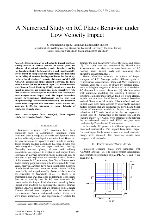 (PDF) A Numerical Study on RC Plates Behavior under Low Velocity Impact