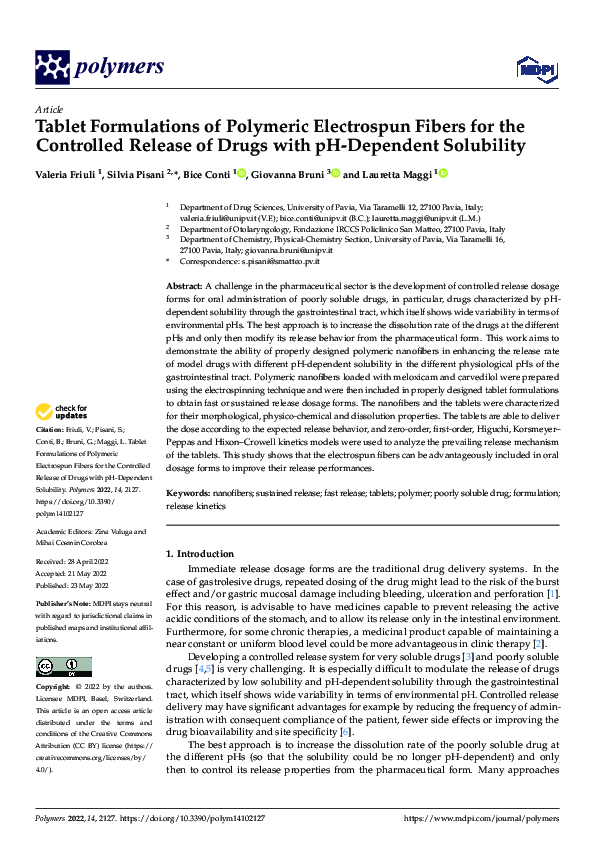 (PDF) Tablet Formulations of Polymeric Electrospun Fibers for the ...