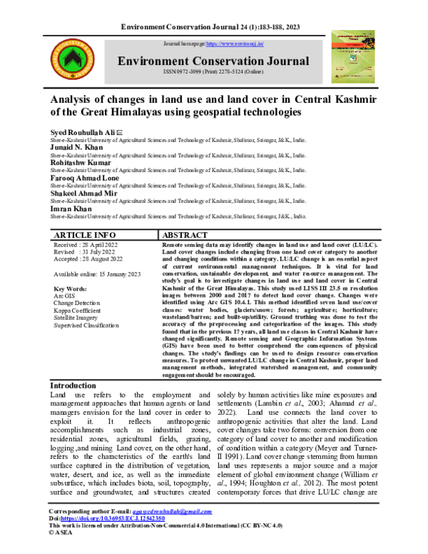 (PDF) Analysis of changes in land use and land cover in Central Kashmir ...