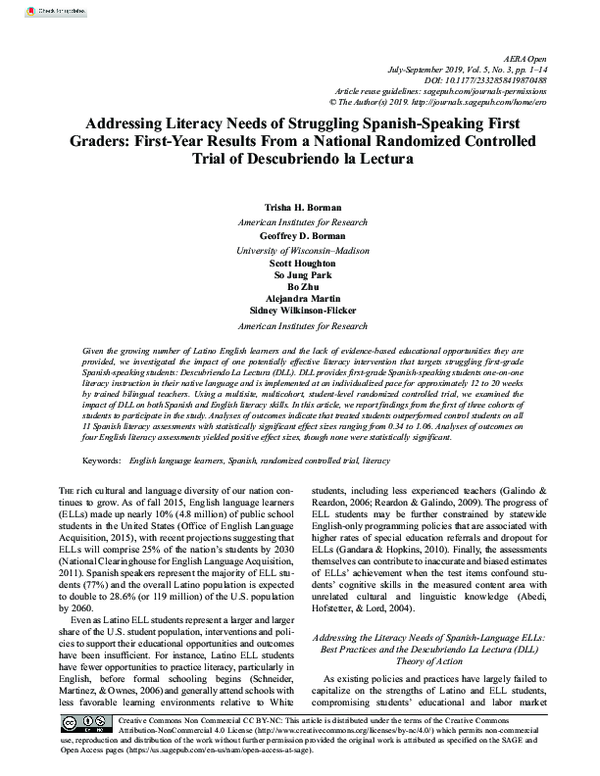 (PDF) Addressing Literacy Needs of Struggling Spanish-Speaking First ...