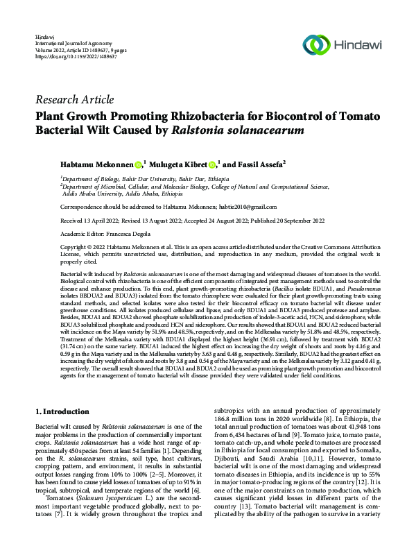 (PDF) Plant Growth Promoting Rhizobacteria for Biocontrol of Tomato ...