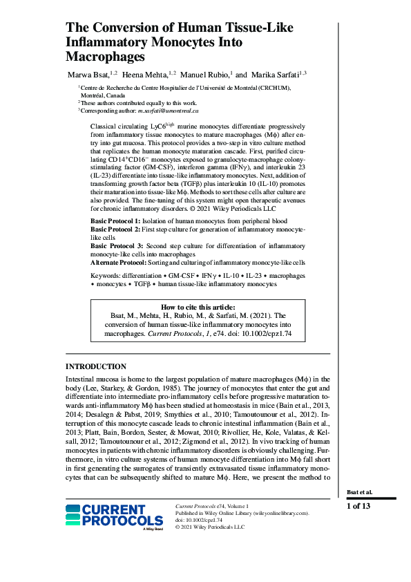 (PDF) The Conversion of Human Tissue‐Like Inflammatory Monocytes Into ...