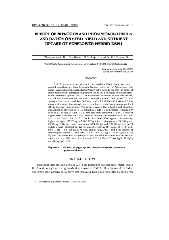 (PDF) Effect of nitrogen and phosphorus levels and ratios on seed yield ...