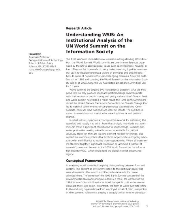 (PDF) Understanding WSIS: An Institutional Analysis of the UN World ...