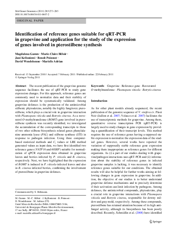 (PDF) Identification of reference genes suitable for normalization of ...