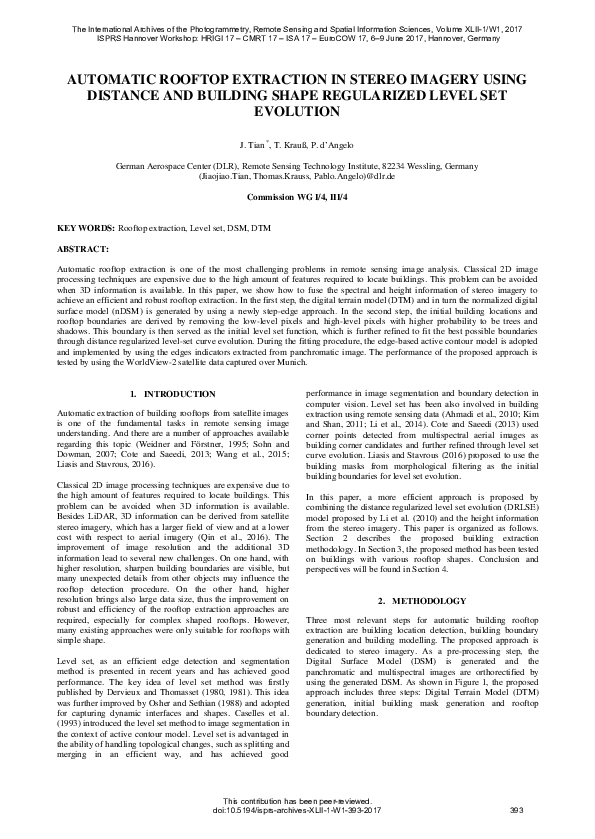(PDF) Automatic Rooftop Extraction in Stereo Imagery Using Distance and ...