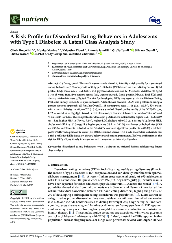 (PDF) A Risk Profile for Disordered Eating Behaviors in Adolescents ...