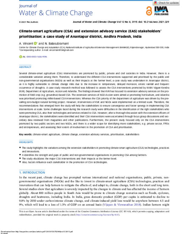 (PDF) Climate-smart agriculture (CSA) and extension advisory service ...