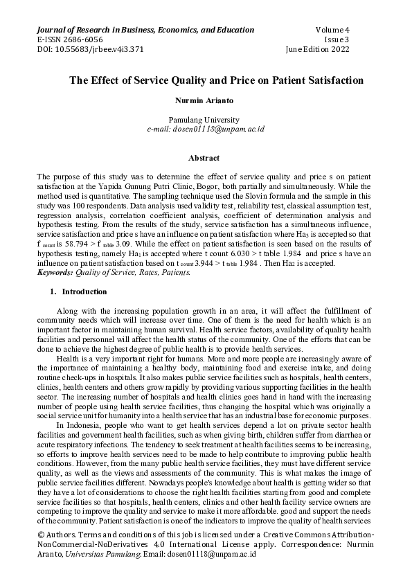 (PDF) The Effect of Service Quality and Price on Patient Satisfaction