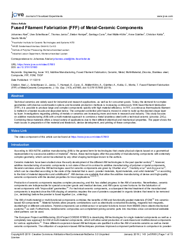 (PDF) Fused Filament Fabrication (FFF) of Metal-Ceramic Components