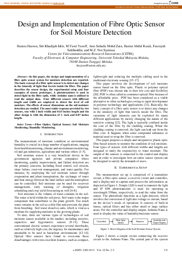 (PDF) Design and Implementation of Fibre Optic Sensor for Soil Moisture