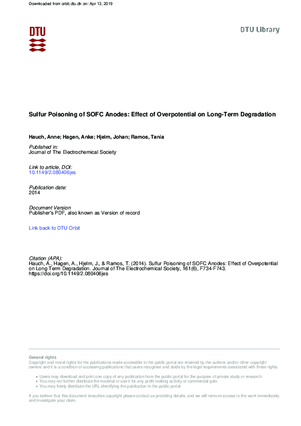(PDF) Sulfur Poisoning of SOFC Anodes: Effect of Overpotential on Long ...
