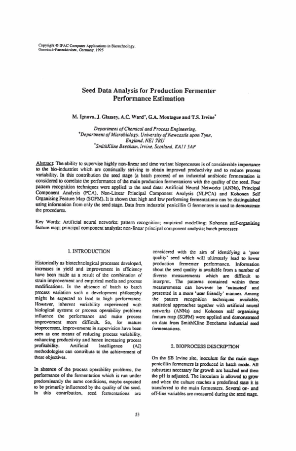 (PDF) Seed Data Analysis for Production Fermenter Performance Estimation