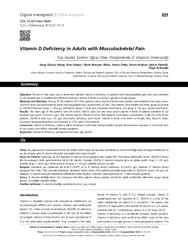 (PDF) Vitamin D Deficiency in Adults with Musculoskeletal Pain