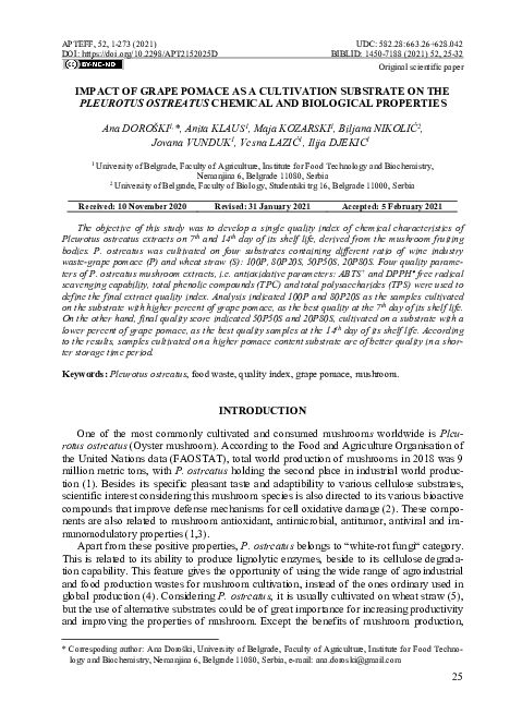 (PDF) Impact of grape pomace as a cultivation substrate on the ...