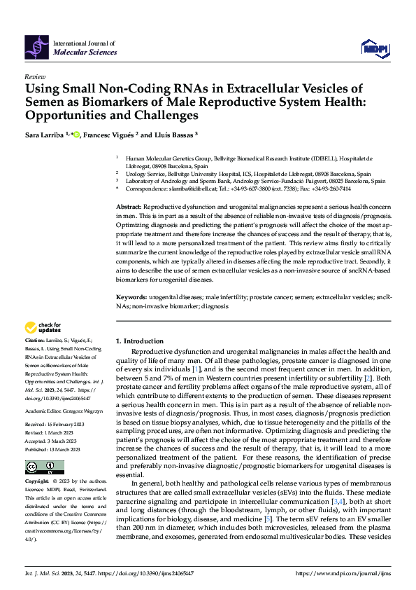(PDF) Using Small Non-Coding RNAs in Extracellular Vesicles of Semen as ...