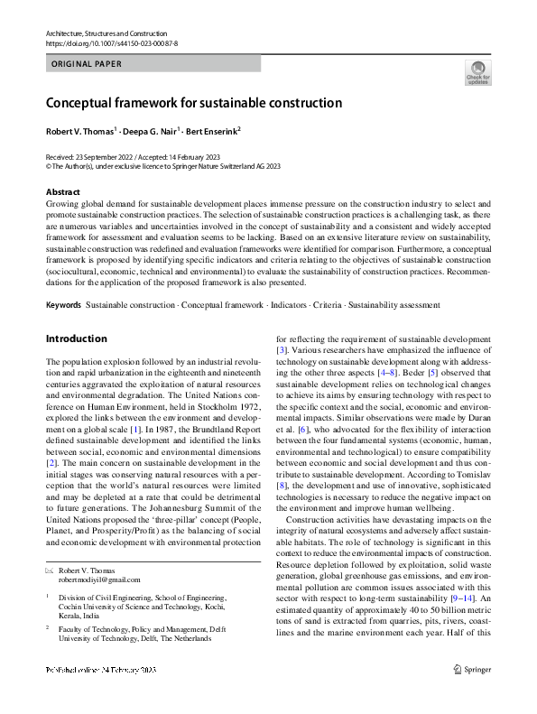 (PDF) Conceptual framework for sustainable construction
