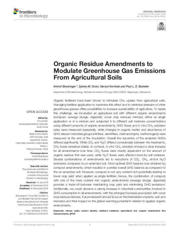 (PDF) Organic Residue Amendments to Modulate Greenhouse Gas Emissions ...