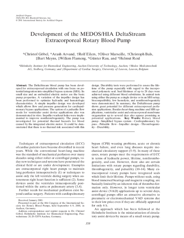 (PDF) Development of the MEDOS/HIA DeltaStream Extracorporeal Rotary ...